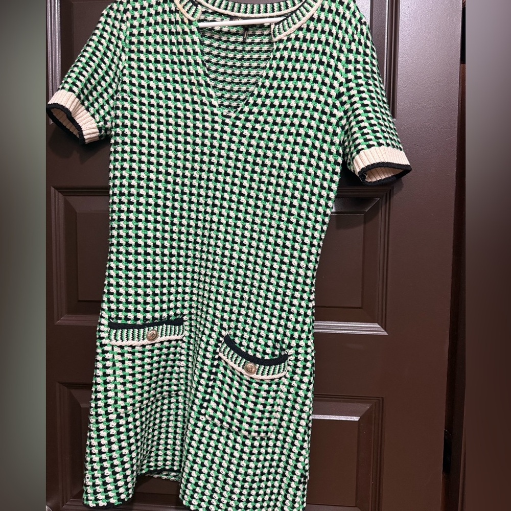 Maje Green and Cream Patterned Knit